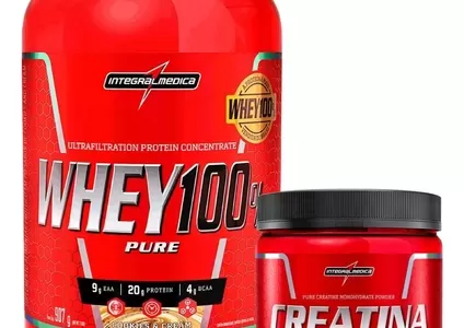 Whey 100% Pure 907g (pt) + Creatina 300g – Integral Médica Sabor Cookie & Cream